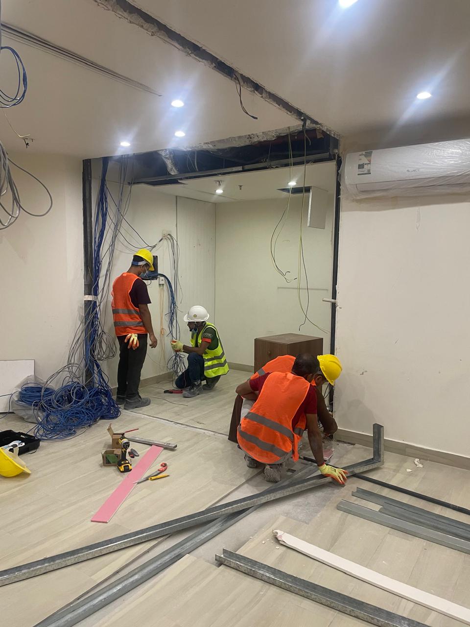 Office fit-out Riyadh construction process - Hanwha project interior framing